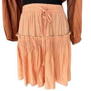 Gauze Tiered Ruffle Mini Skirt SMALL Pastel Peach Boho Western Cottage Peasant